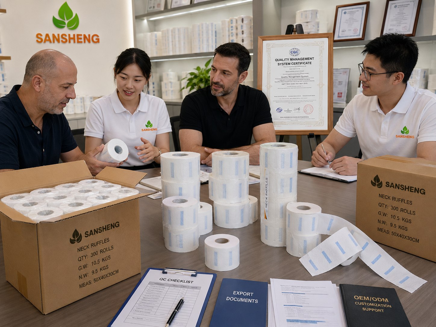 Neck ruffles paper certification and export supply confidence