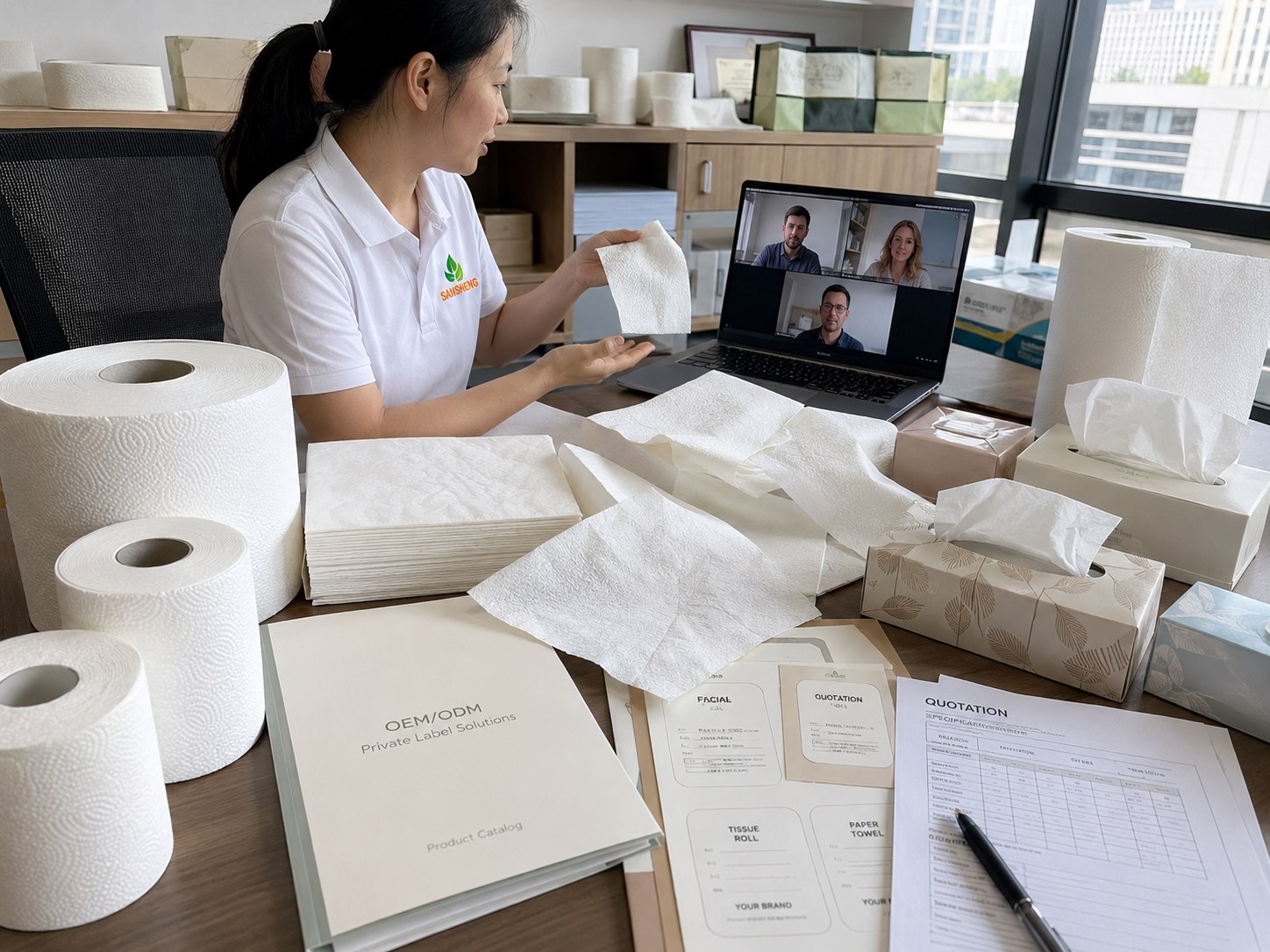 Online Tissue Paper Exhibition meeting with Sansheng Paper