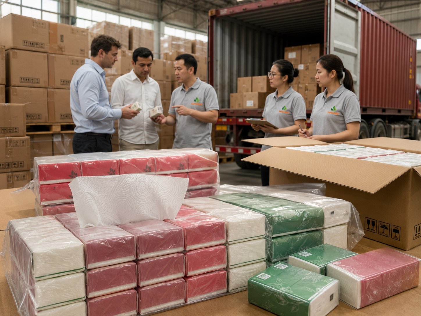 Pocket tissue manufacturer export carton loading and packaging support