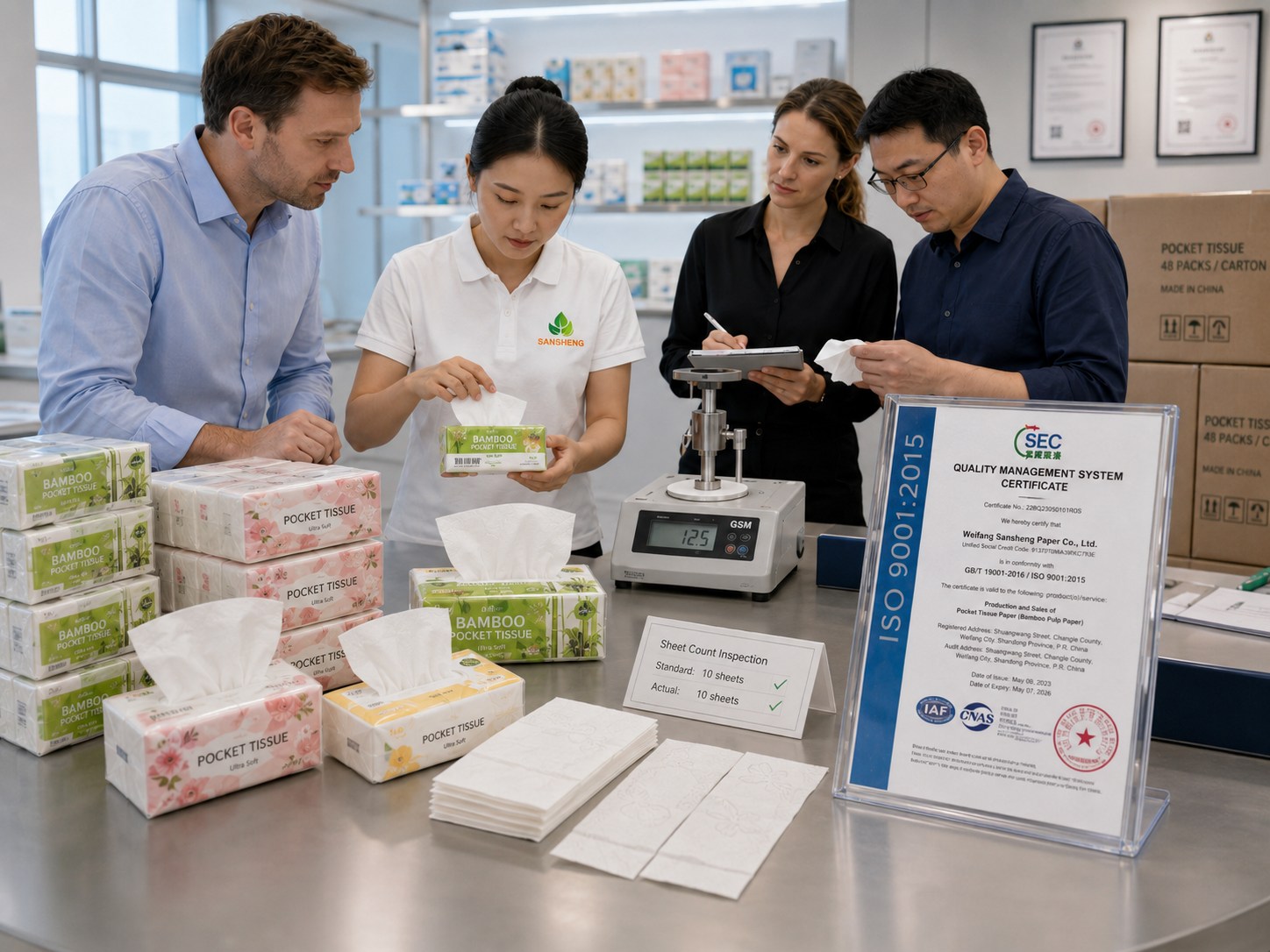 Pocket tissue manufacturer quality control and export carton inspection