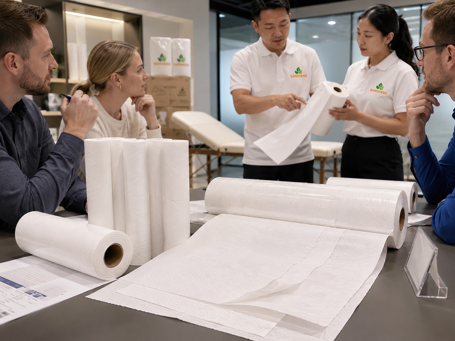 Embossed and laminated examination paper rolls for hygienic protection
