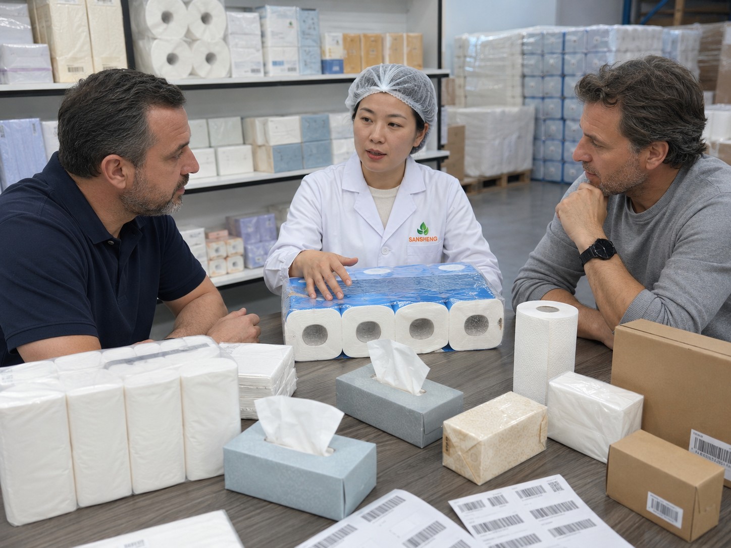 Retail tissue suppliers with shelf ready toilet paper facial tissue paper towels and napkins for store buyers