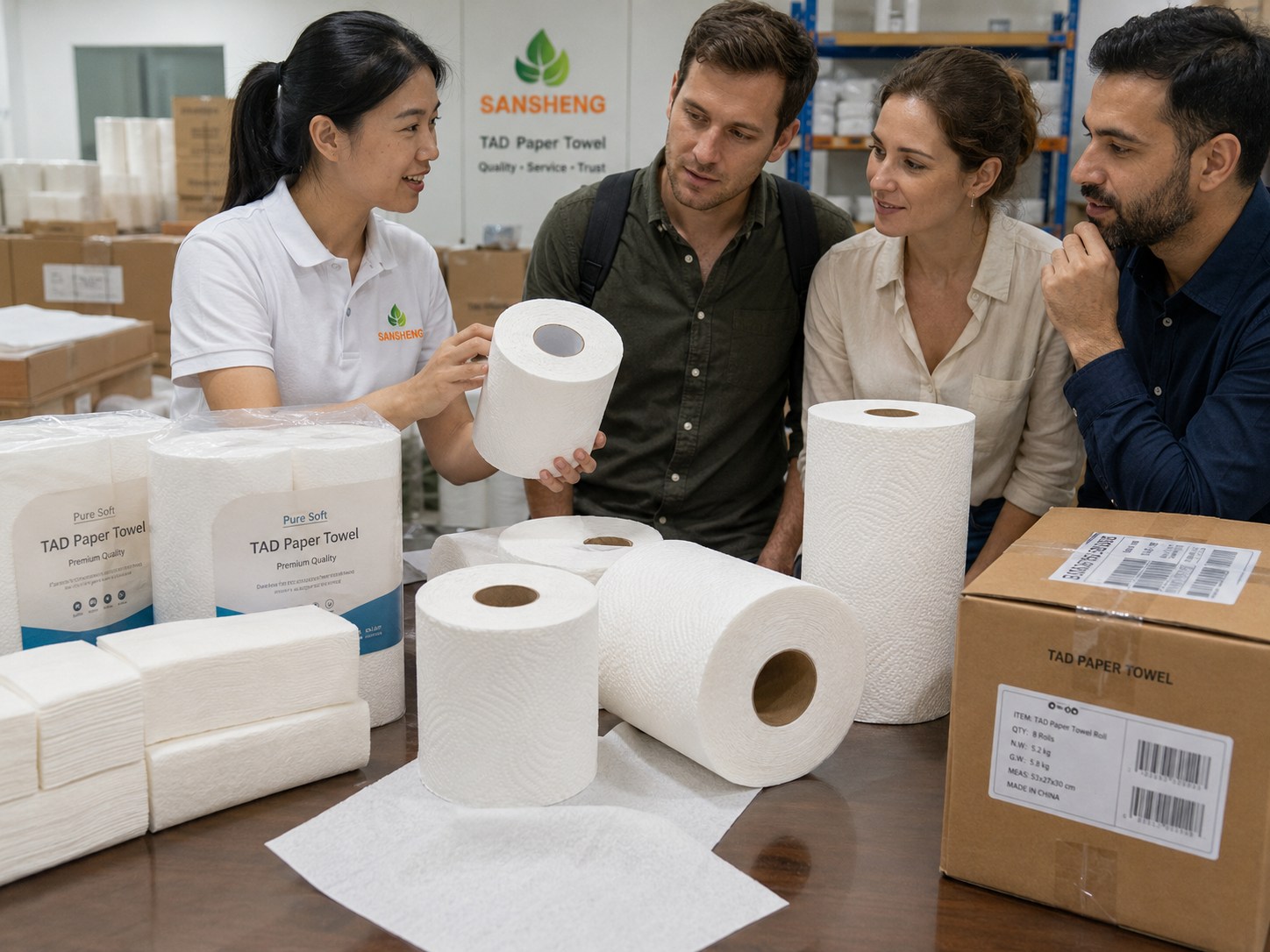 TAD paper towel supplier premium private label rolls with distributor branding ready for B2B export
