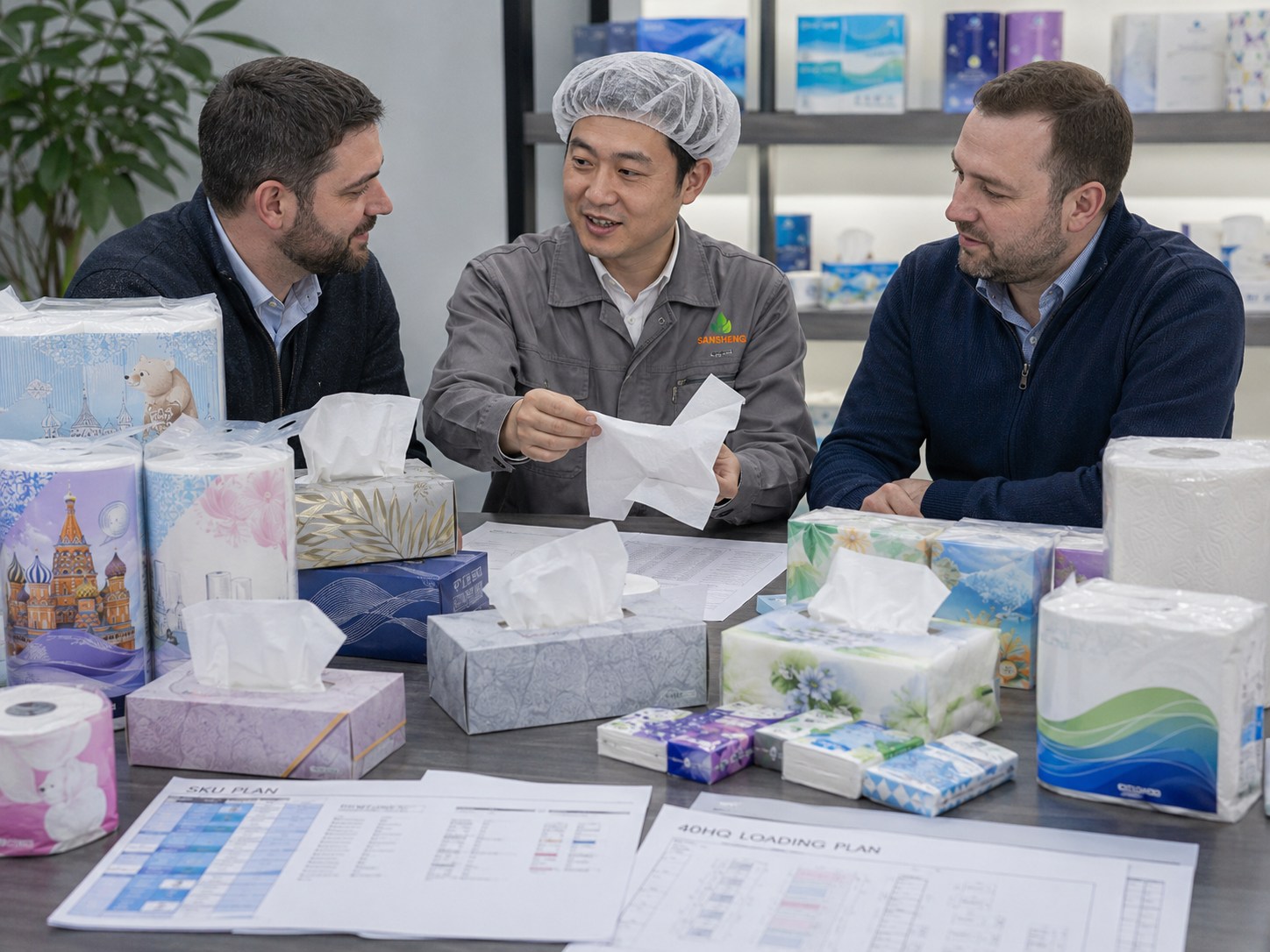 Tissue paper supplier for Russia solving product fit packaging carton planning and 40HQ loading problems
