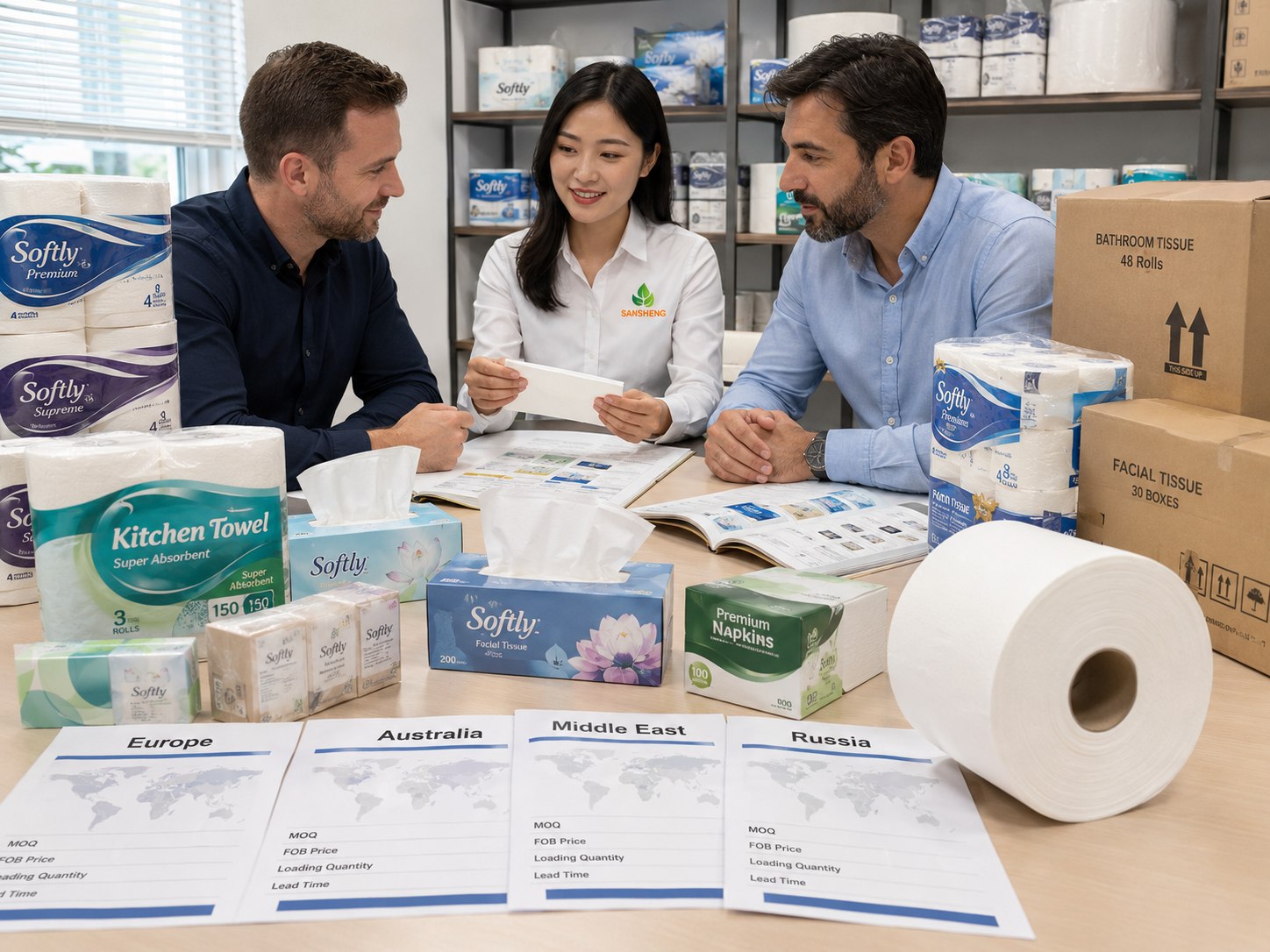 tissue supply by market for Europe Australia Middle East Russia importers distributors private label buyers MOQ FOB price loading quantity and lead time