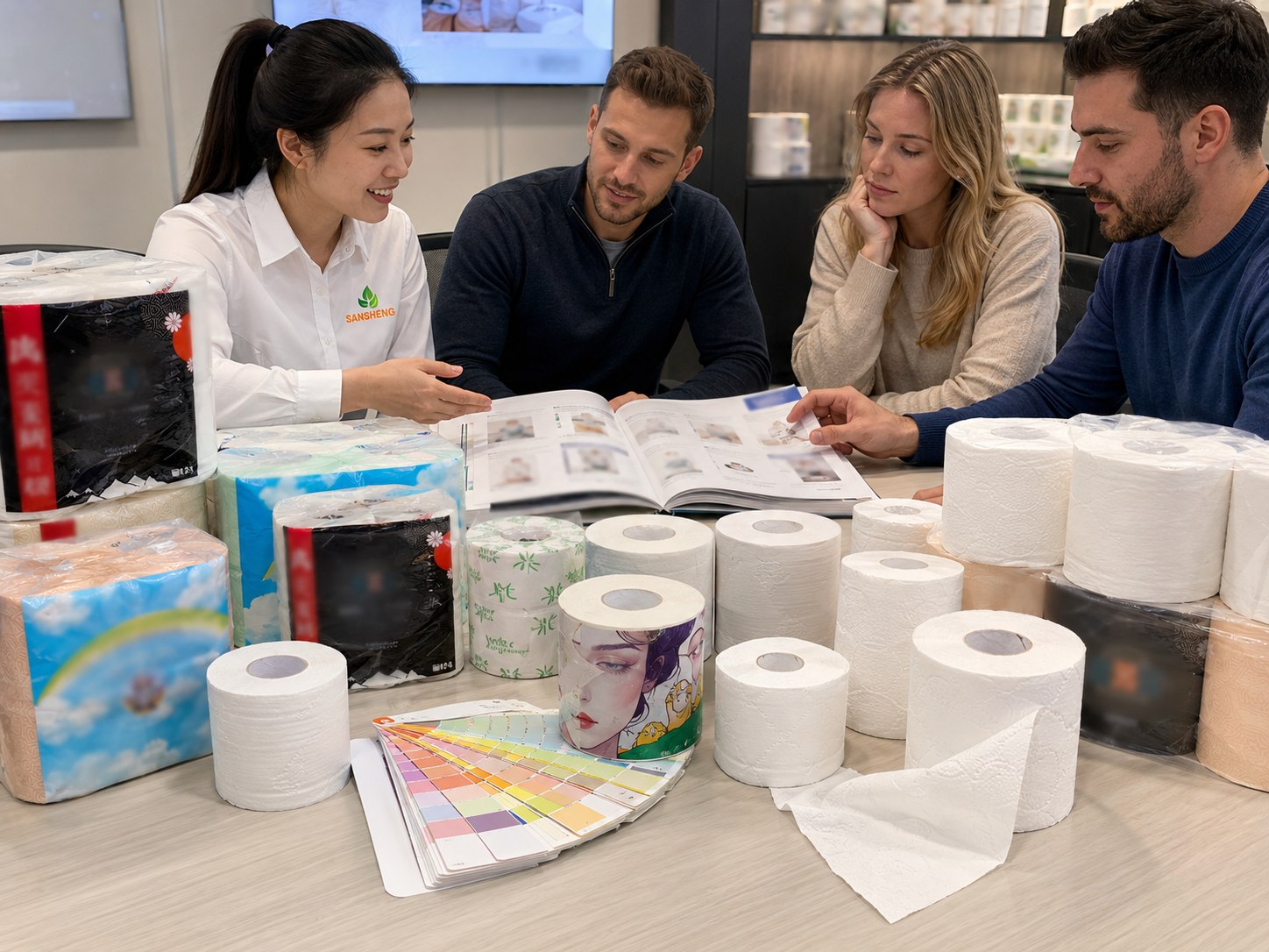 Toilet paper manufacturer private label samples at Canton Fair Booth 10.1K43