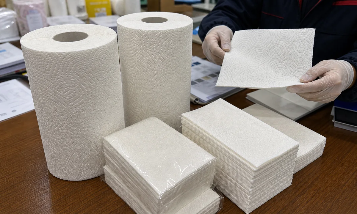 TAD paper towel manufacturer product sample close-up for buyer inspection