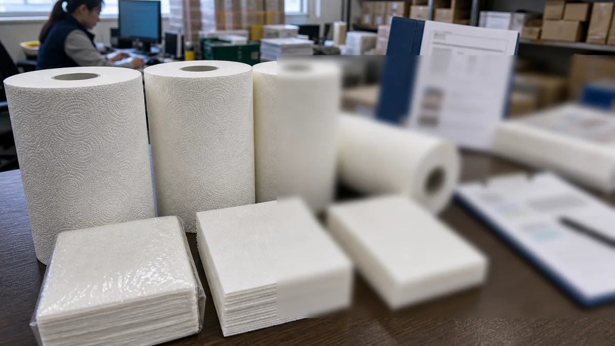 TAD paper towel import certificates product sample close-up for buyer inspection