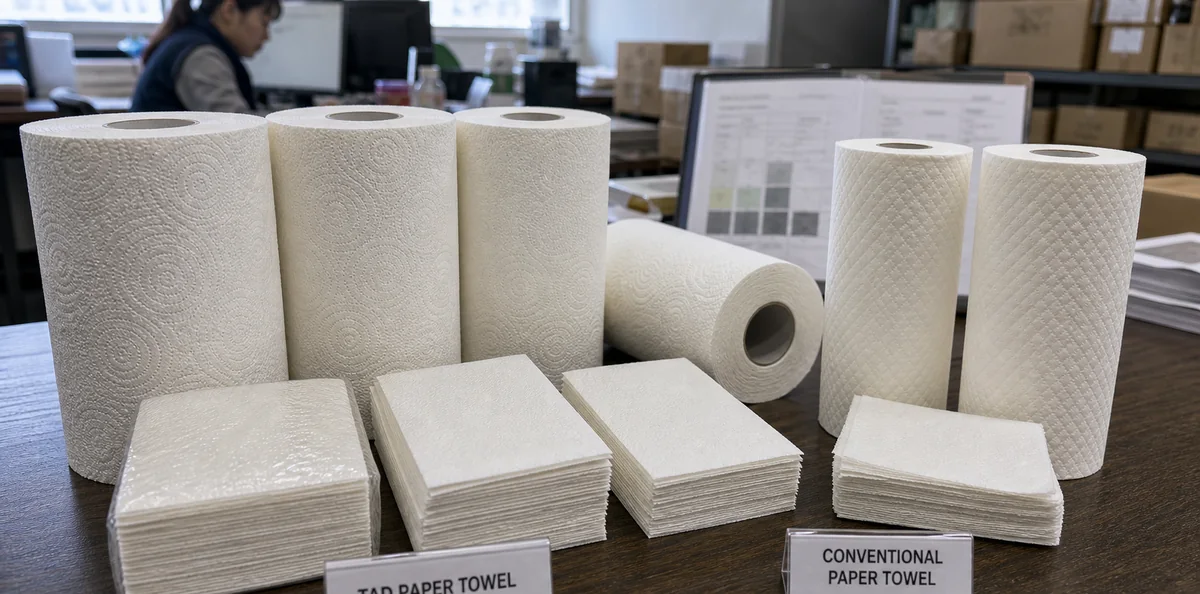 TAD paper towel and conventional paper towel buyer guide with Sansheng Paper samples and export RFQ documents