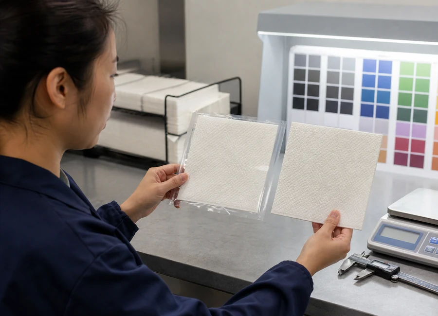 Airlaid napkin retained sample and batch comparison