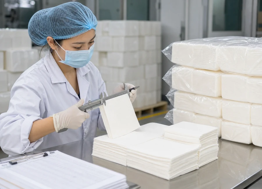 Airlaid napkin batch inspection and blurred QC record