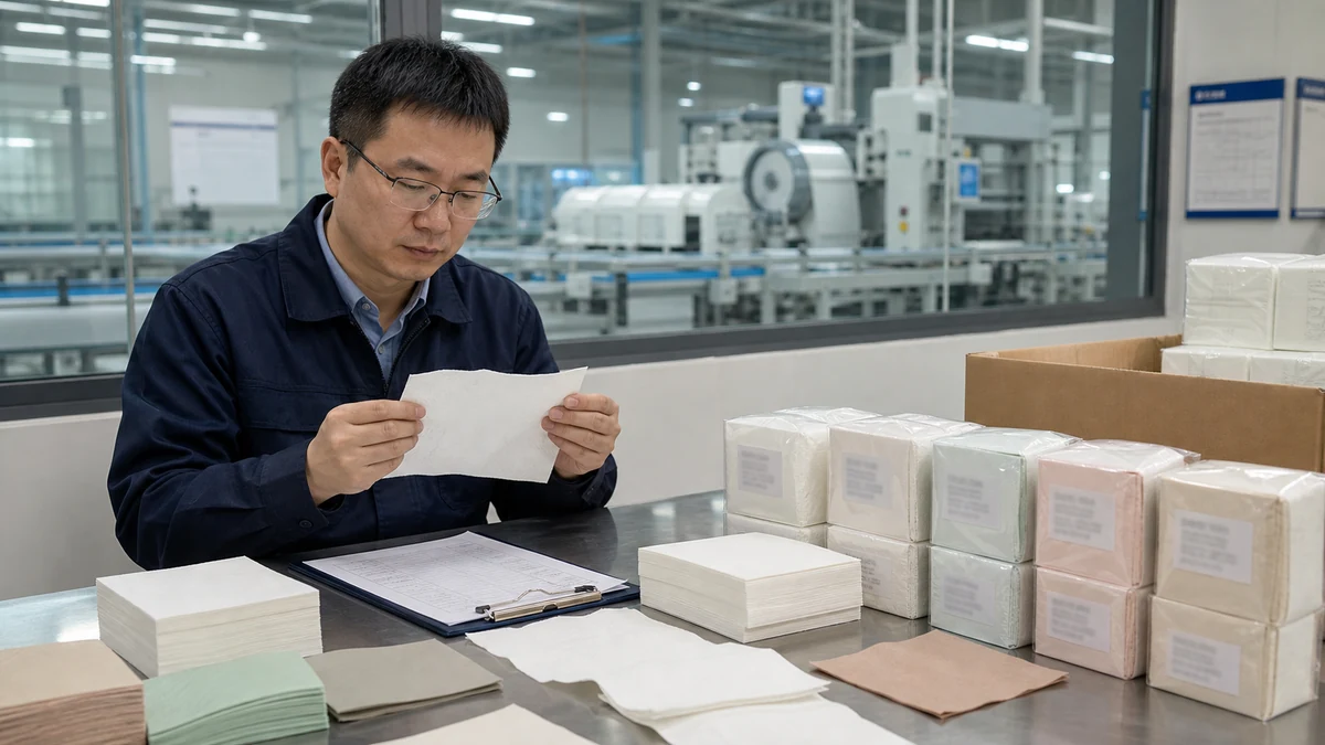Airlaid napkins and retained samples in a realistic factory QC area