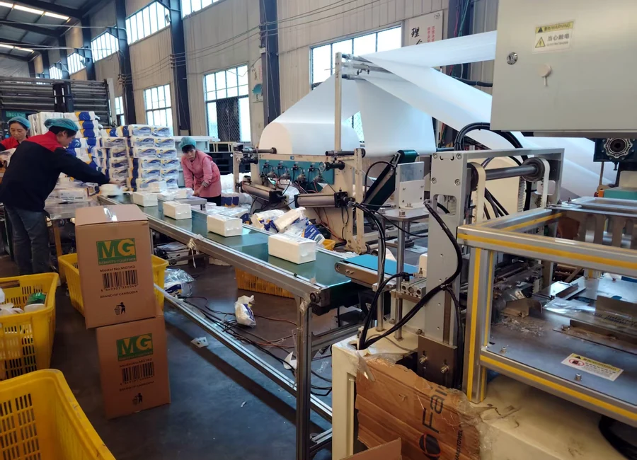 Wrapped exam table paper rolls staged for wholesale shipment