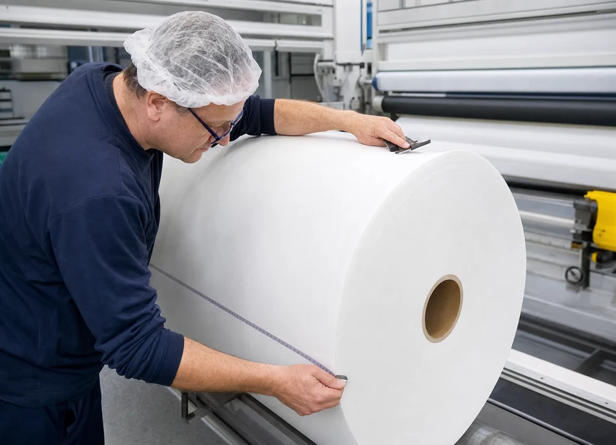 Airlaid paper roll width diameter and core inspection