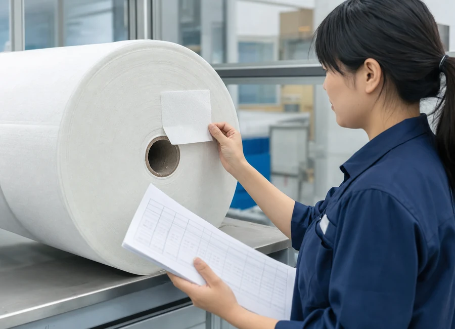 Airlaid paper roll QC and retained sample review
