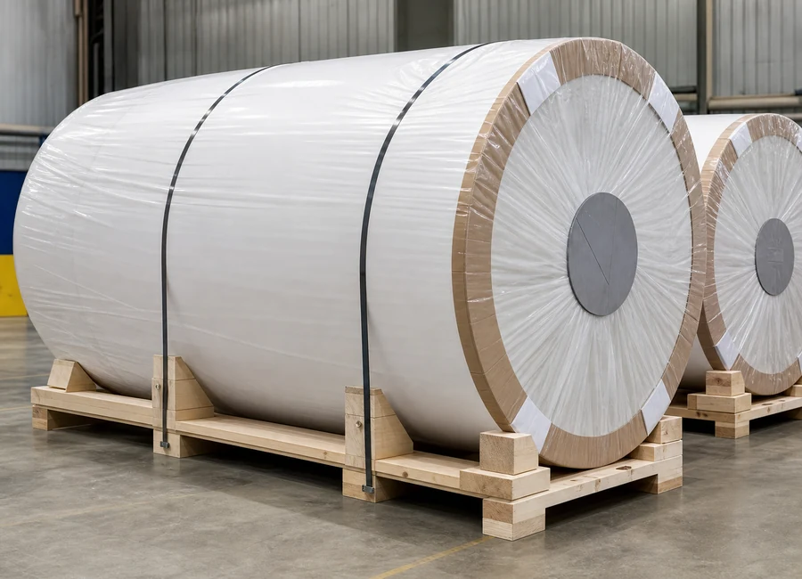Wrapped airlaid paper rolls on protected industrial cradles