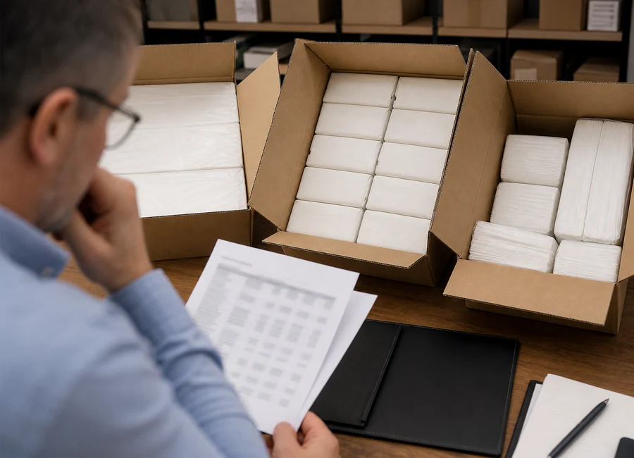 Airlaid napkin quotation packing and document comparison