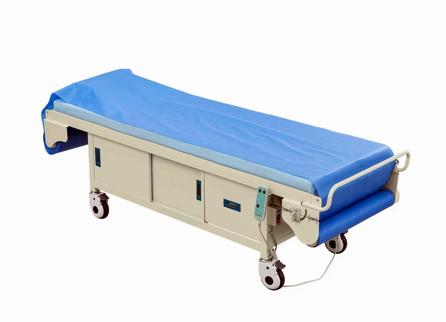Medical couch paper roll installed on an examination table