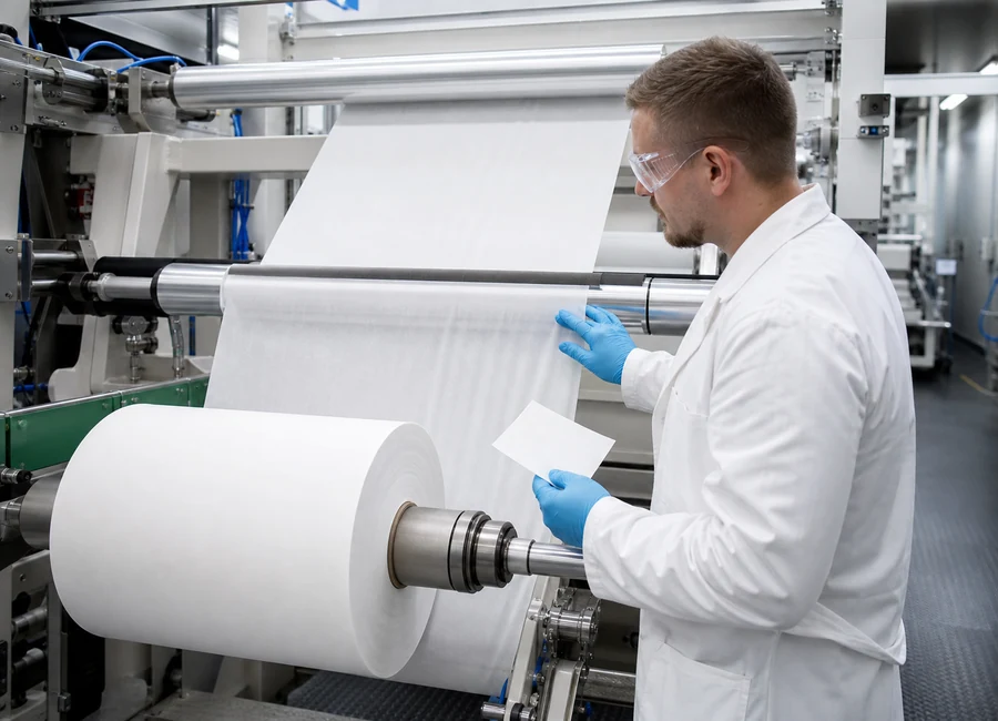 Multiple airlaid paper roll batches staged for continuity planning