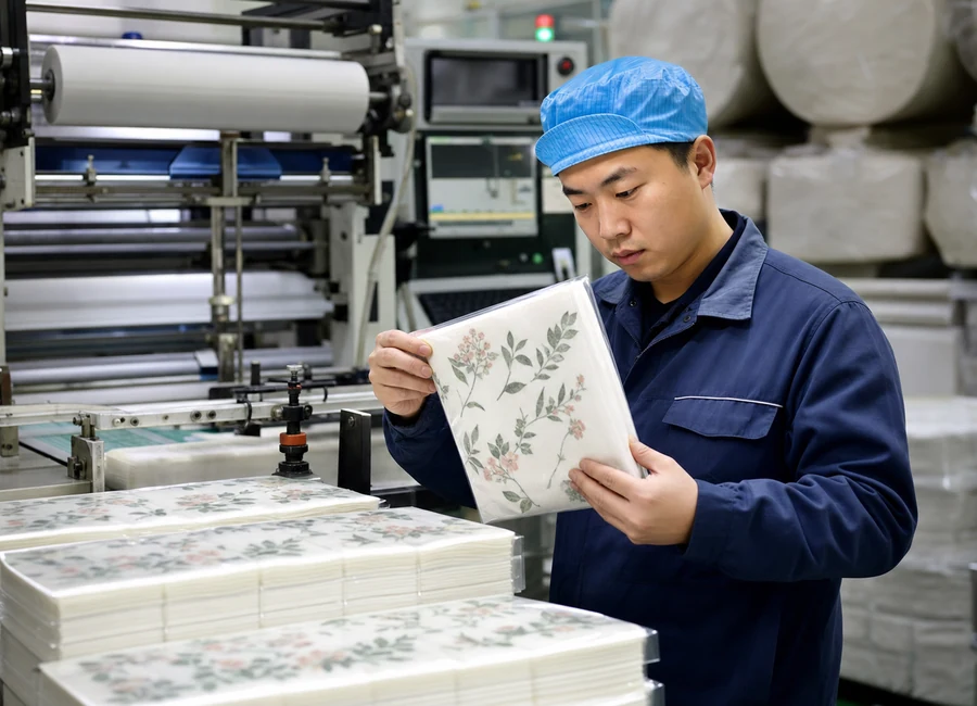 Printed airlaid napkin defect inspection and proof control