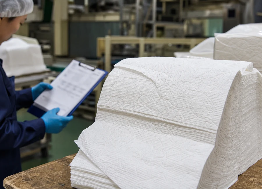 Gloved worker reviewing a blurred traceability chain beside TAD tissue