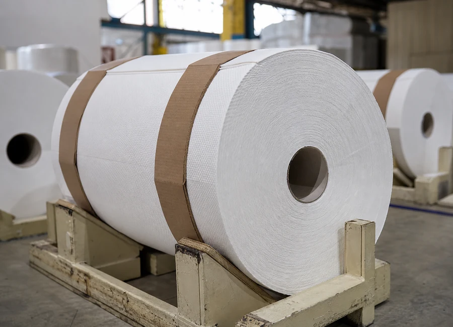 Protected wrapped TAD rolls resting on industrial cradles