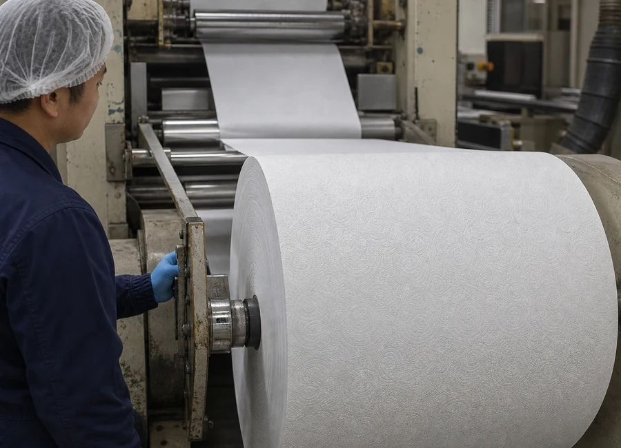 Gloved worker monitoring a TAD roll converter trial