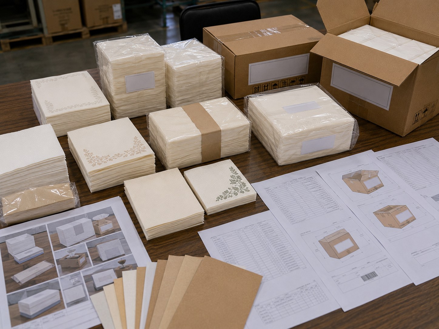 Airlaid napkins bulk carton planning with carton samples pack count carton mark and barcode area