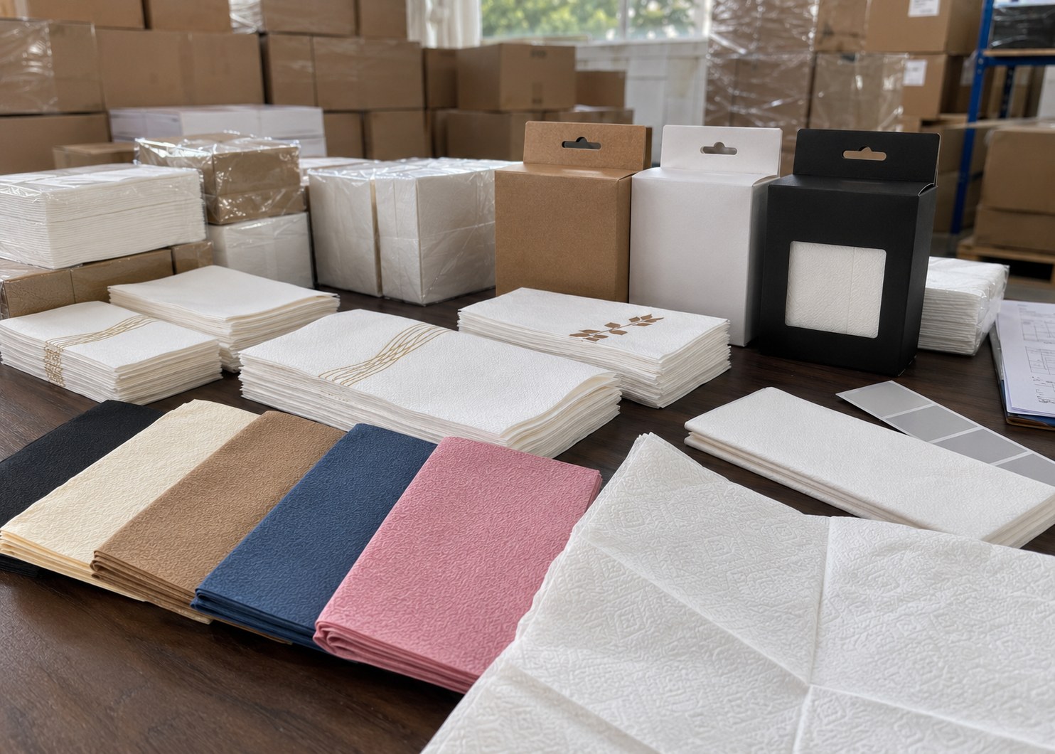 Airlaid napkins bulk supply with folded napkin samples OEM packing export cartons and 40HQ loading support