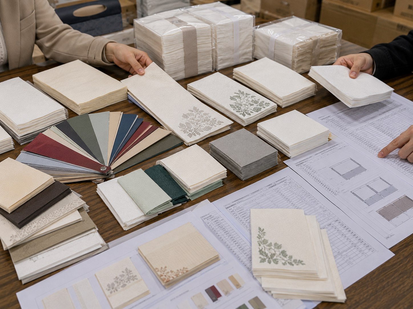 Airlaid napkins bulk MOQ review with different sizes GSM folds colors printing and packing samples