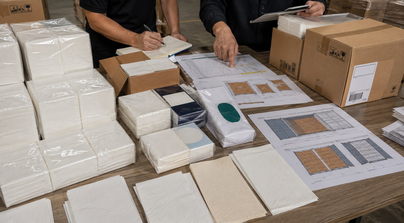 Airlaid napkins bulk packing and loading guide with carton mark barcode area pallet option and 40HQ loading