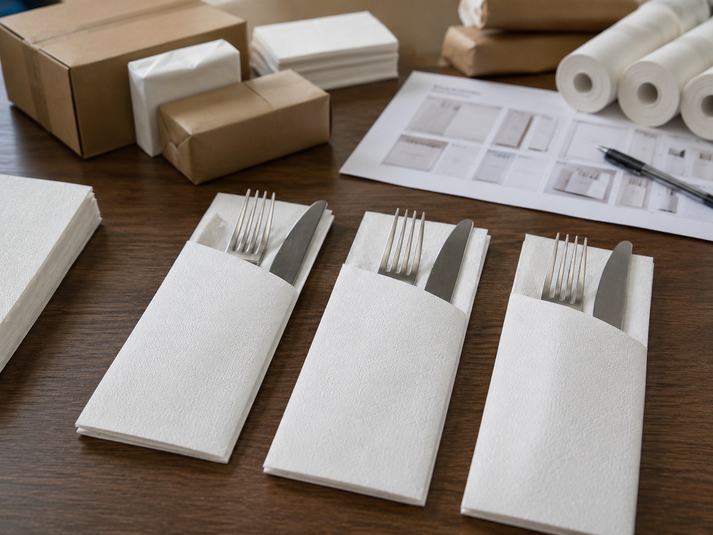 Pocket fold airlaid napkins bulk supply for cutlery packing restaurant table setting and takeaway presentation