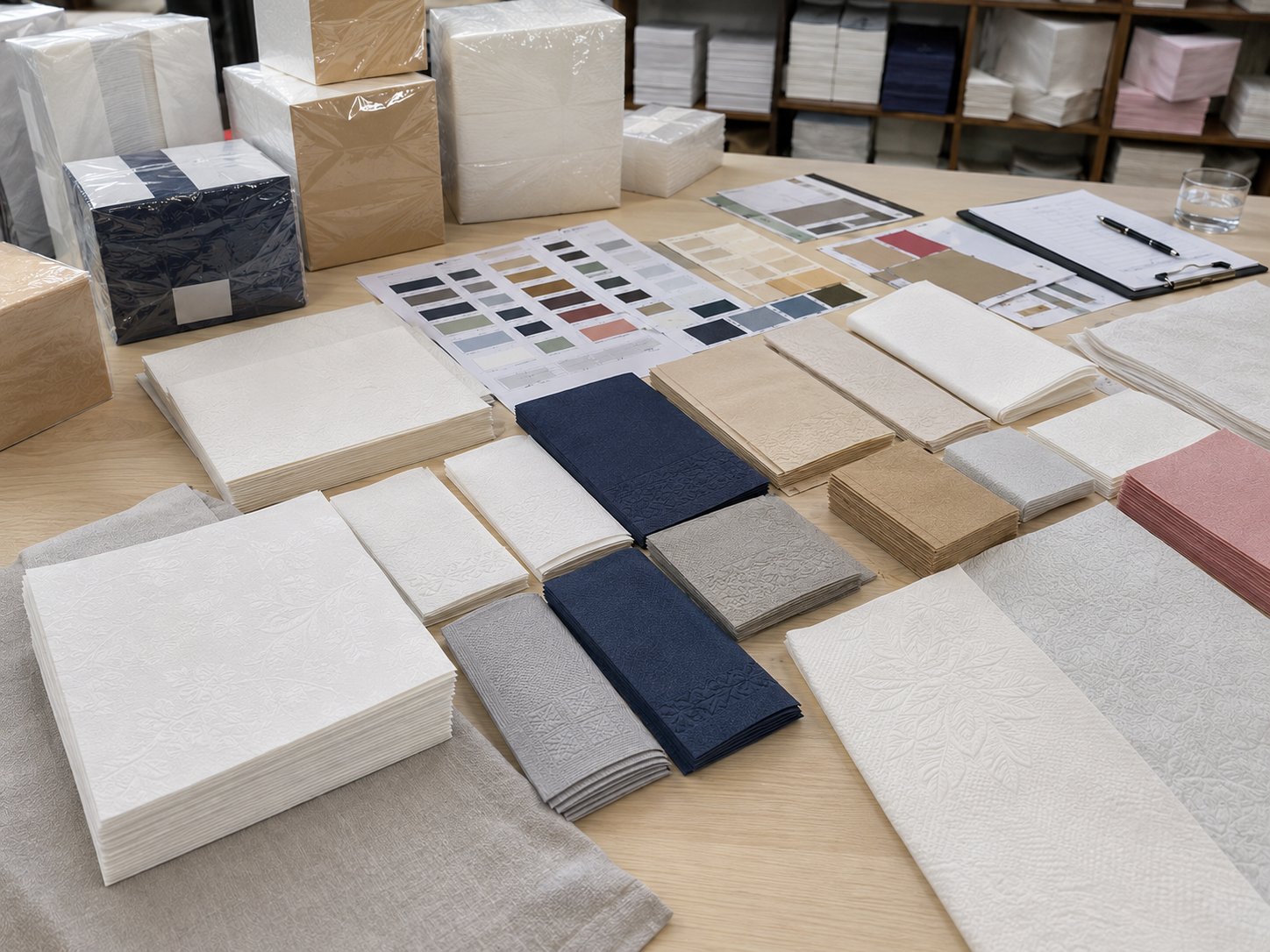 Airlaid napkins bulk sample review proof with printing embossing GSM color and texture confirmation