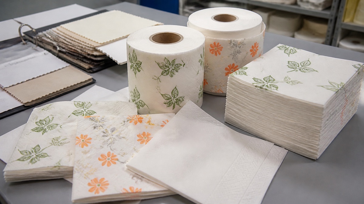 printed paper napkin supplier samples prepared for buyer review