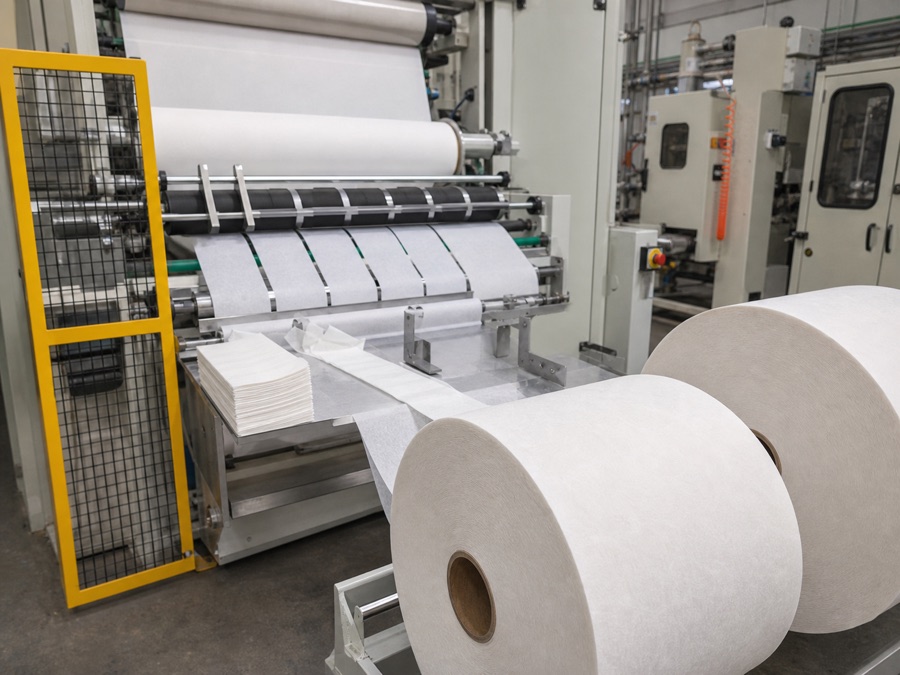 Airlaid paper web in a controlled slitting and folding trial