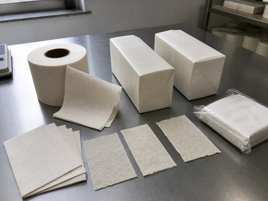 Retained bamboo tissue sample with blank packaging proofs for repeat-order control