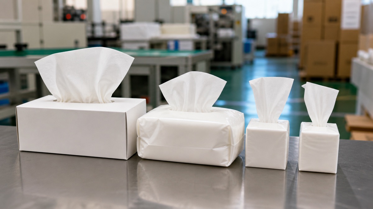 Facial tissue manufacturer samples in box, soft-pack and pocket formats