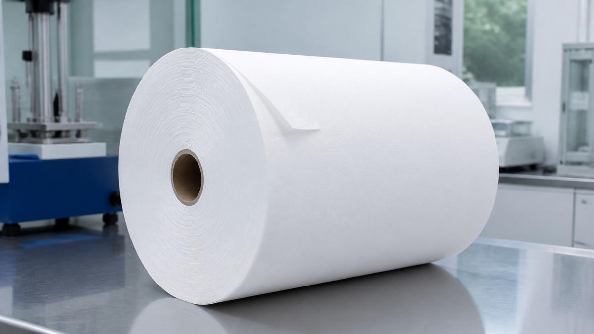 hardwound roll towel manufacturer — large white hardwound roll towel with a neat tail seal resting on a clean industrial inspection