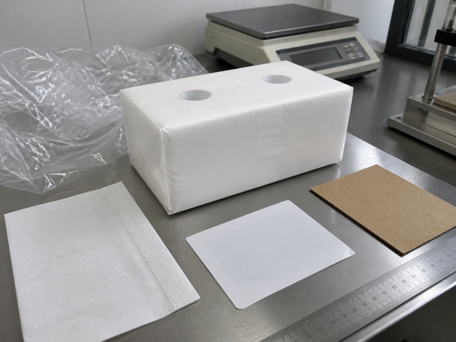 Private-label tissue packaging components prepared for measurement