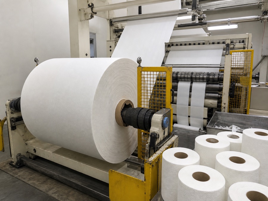 Tissue mother roll converting trial with edge trim and finished rolls