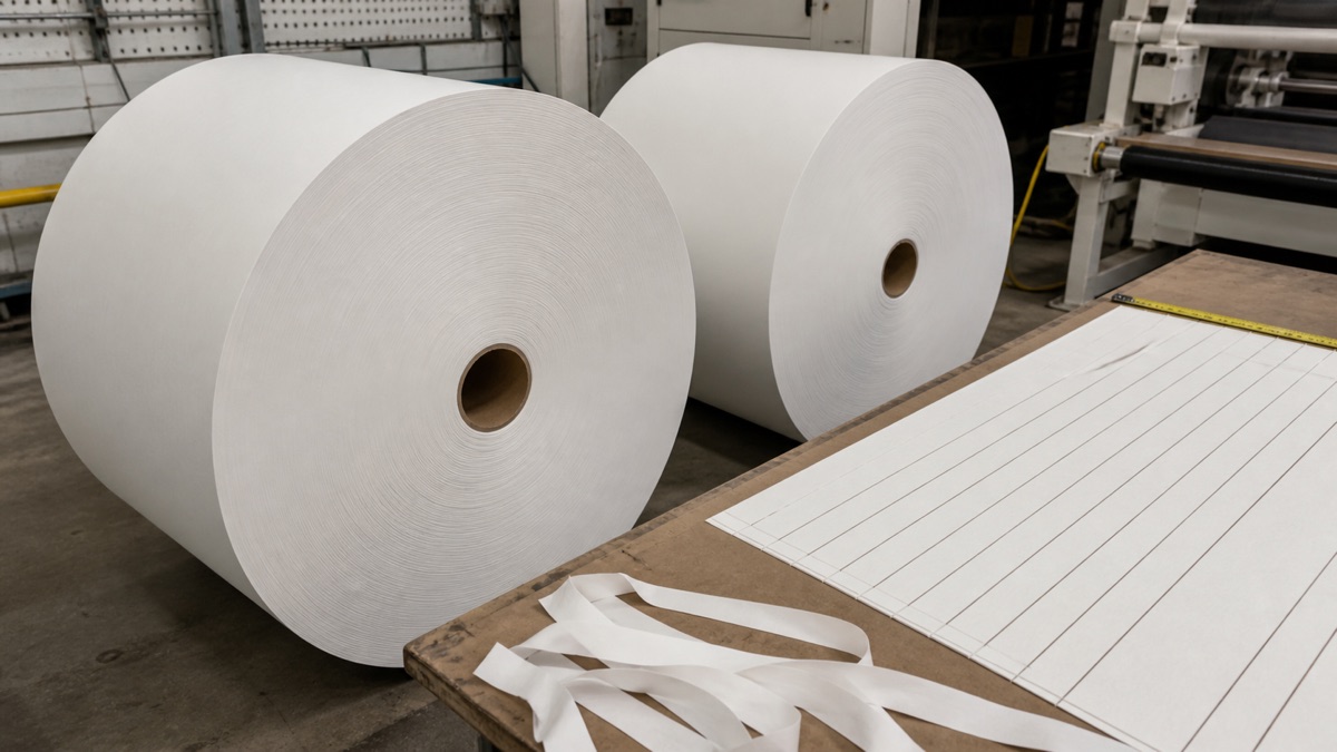 Tissue mother roll manufacturer samples prepared for trim-width review