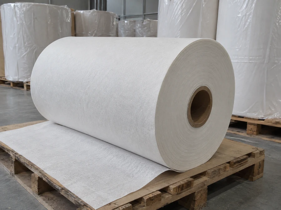 Airlaid roll and protective material on a warehouse pallet