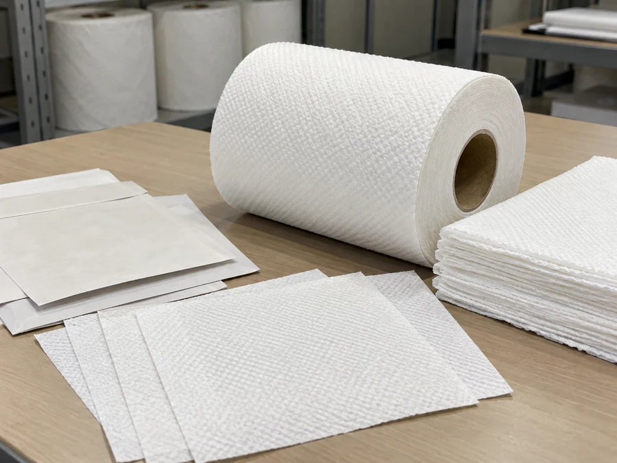 Embossed tissue roll, folded samples and plain sample envelopes