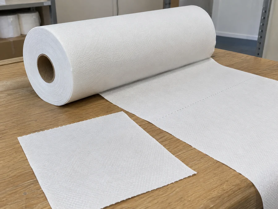 Wide examination paper roll beside a detached paper specimen