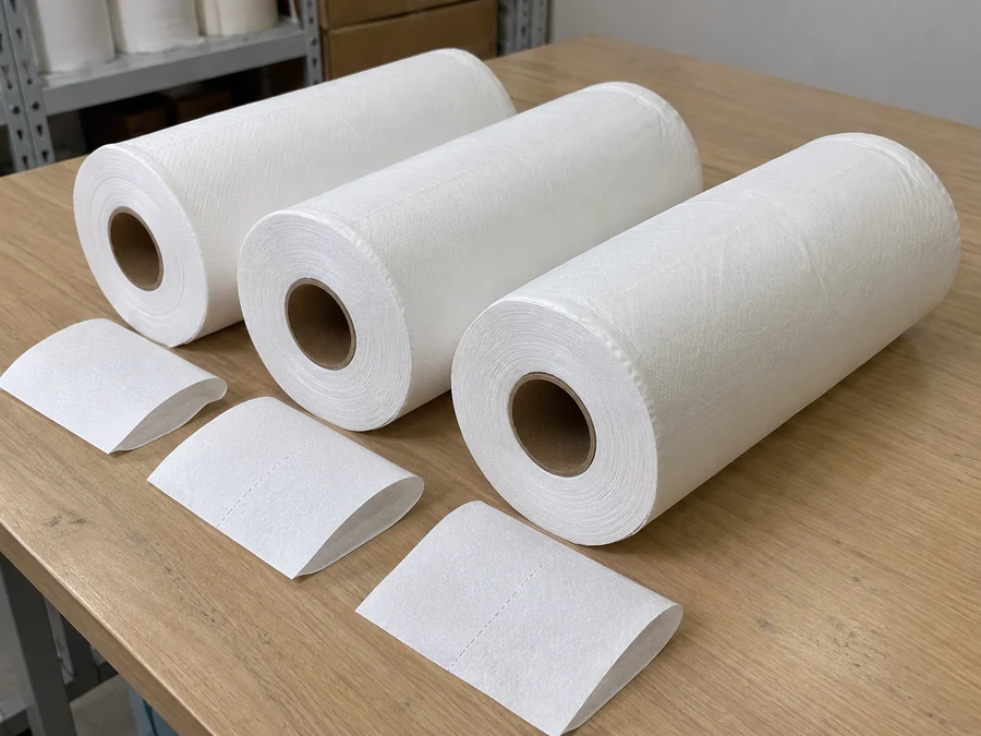 Three examination paper rolls with separate curved paper specimens