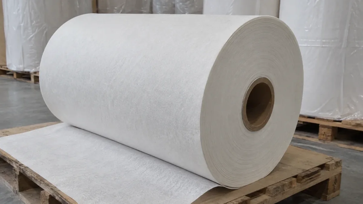 Airlaid paper supplier sample format: white roll with a visible cardboard core