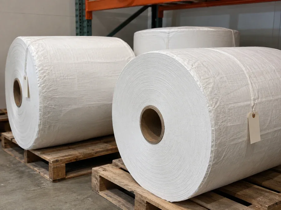 Protected airlaid rolls on pallets with blank identification tags