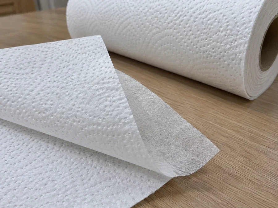 Close view of embossed kitchen paper and thin sheet edges