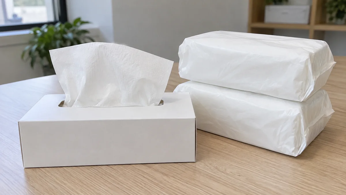 Facial tissue supplier formats: tissue box and unopened soft packs