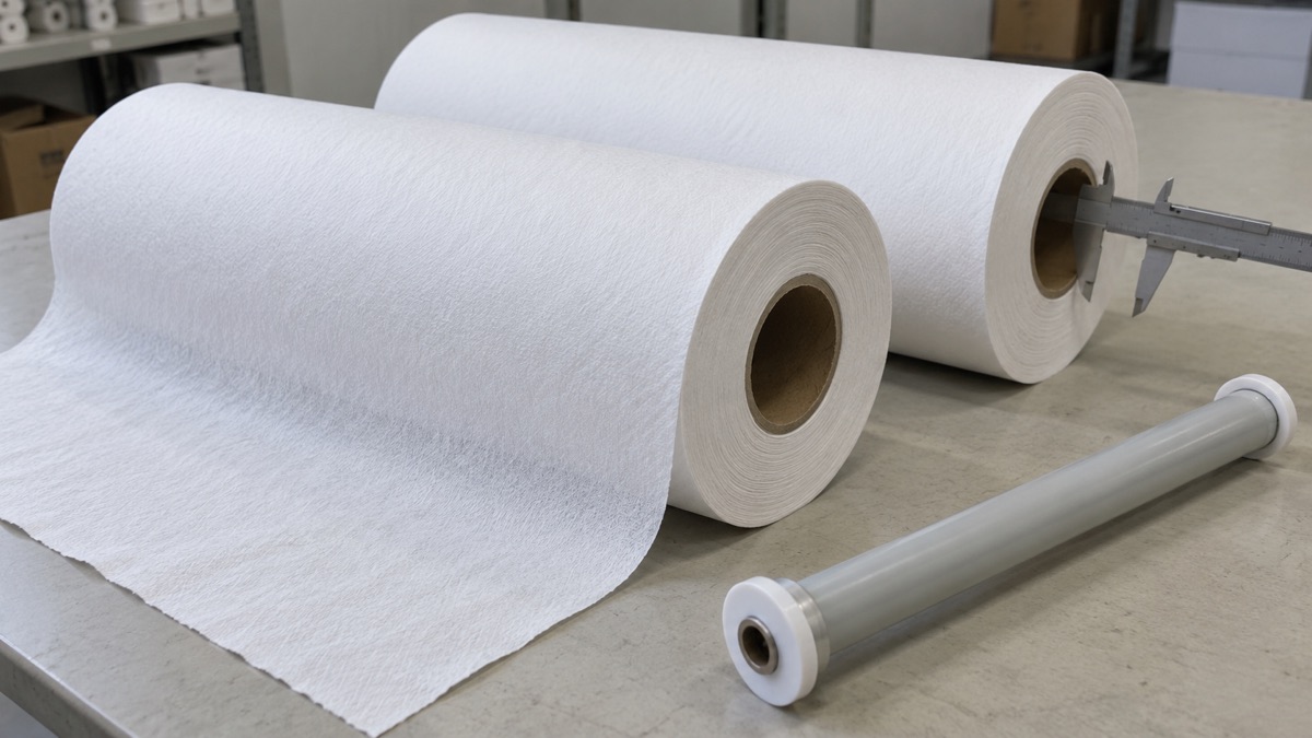 Exam paper roll supplier samples with visible cardboard cores and a holder rod